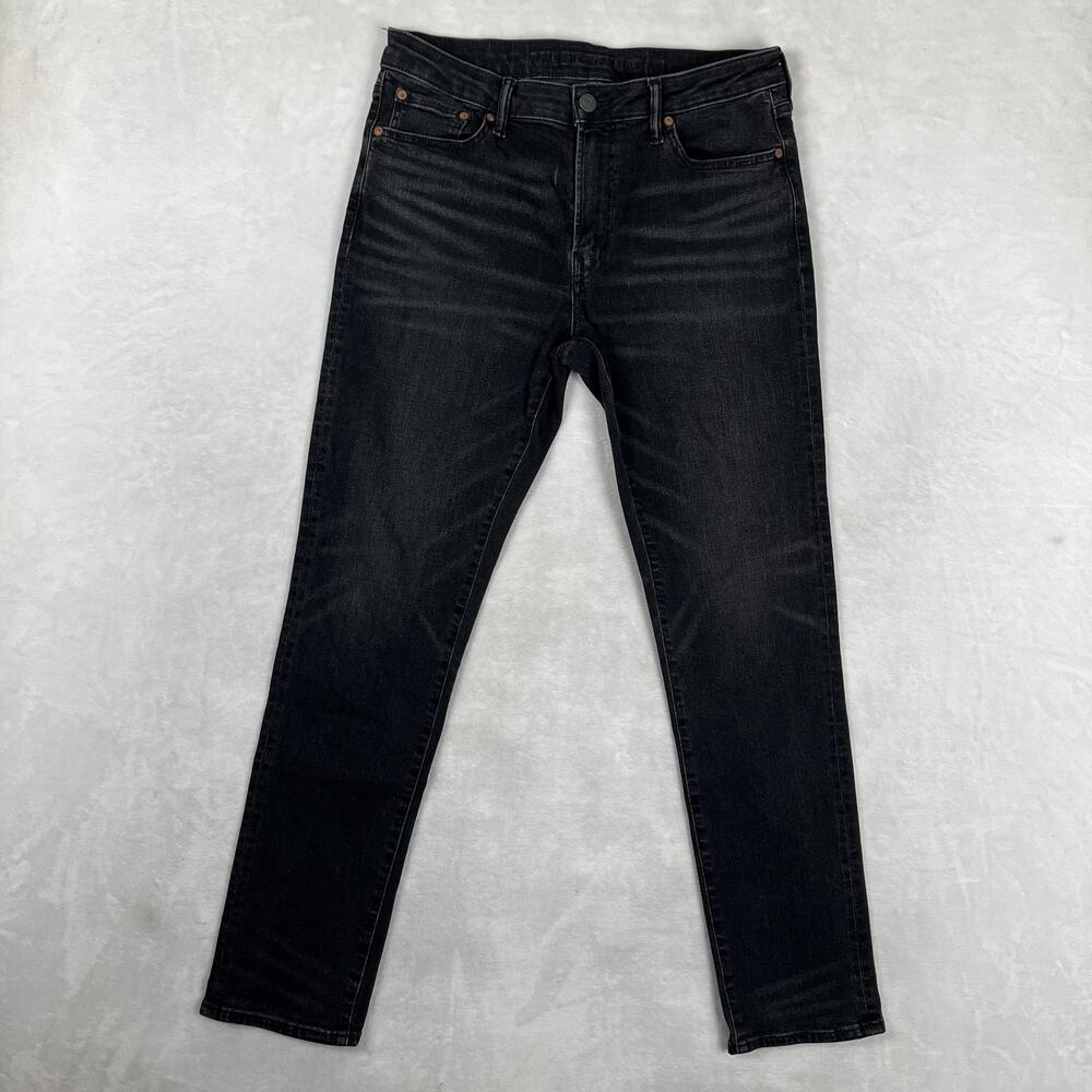 American Eagle Jeans Mens 33x32 Black Skinny Airflex+ Stretch Denim Dark Wash